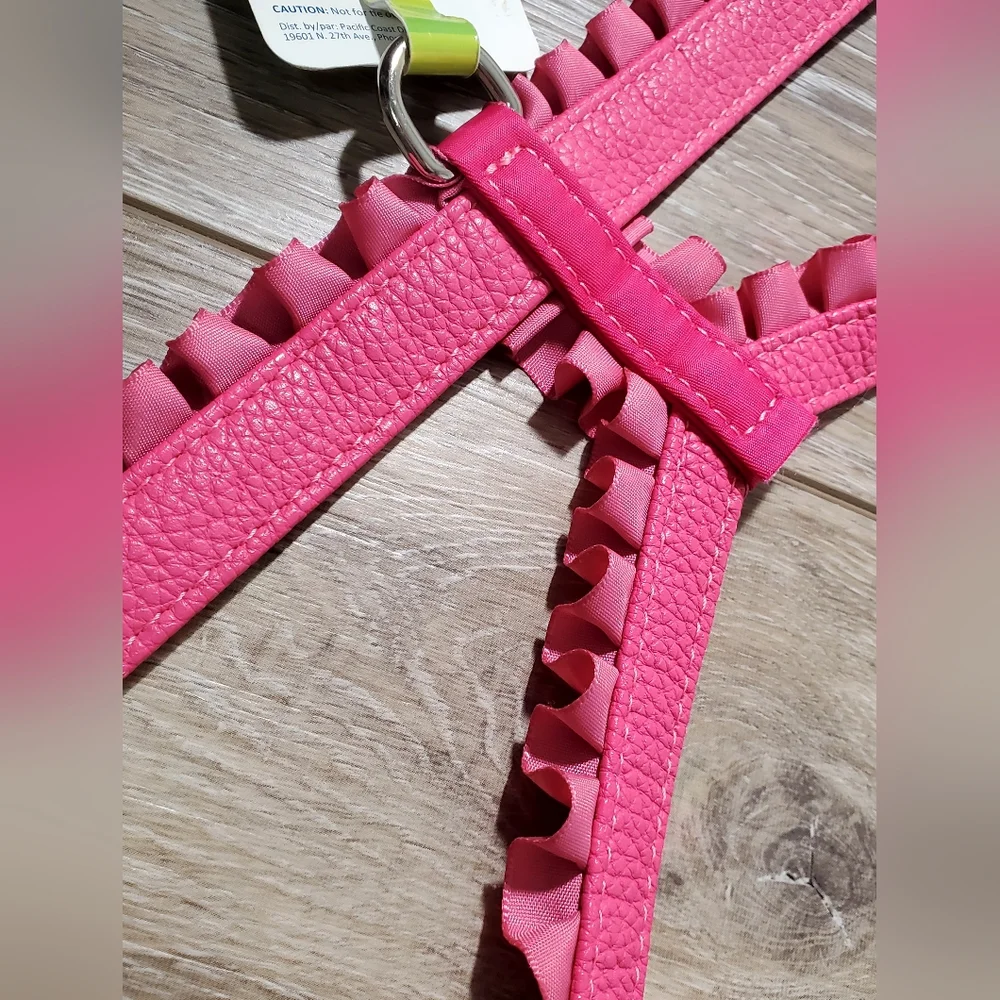 Hot Pink Ruffled Rhinestone Dog Harness With Silver Buckles Size XS